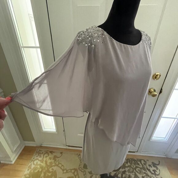SLNY New York Dress Size 6 Formal Gray Wedding Bride Beaded Layered Holiday - Picture 11 of 16